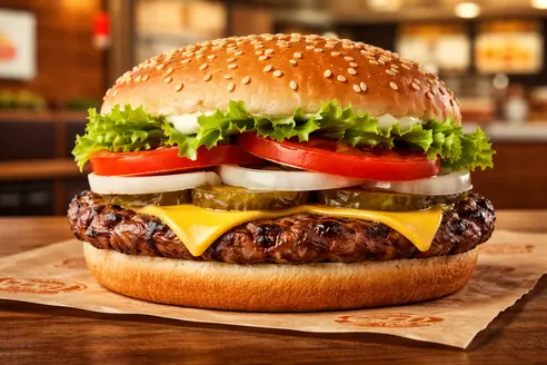 ساندويتش الوابر من برجر كنج مع لحم مشوي على اللهب وخضروات طازجة داخل خبز بالسمسم