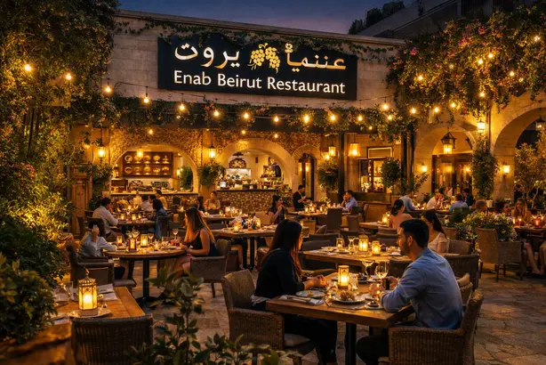جلسة خارجية رومانسية في مطعم Enab Beirut بالخبر، أجواء هادئة وديكور أنيق