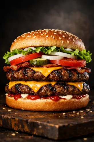 ساندويتش دبل وابر من برجر كنج مع قطعتين لحم مشوي وجبن ذائب ومكونات طازجة