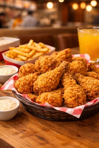 وجبة بروست 4 قطع من مطعم بروست الصفا في السعودية مع بطاطس مقلية وصوص