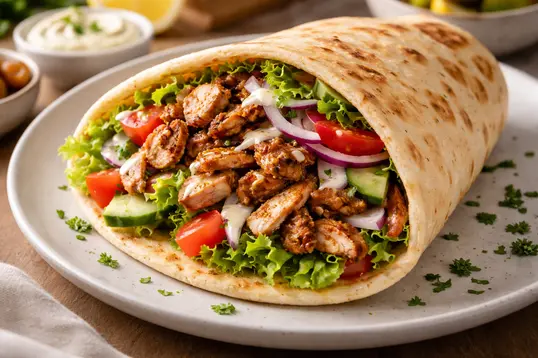 شاورما دجاج طازجة على خبز الصاج في مطاعم الصاج اللبناني